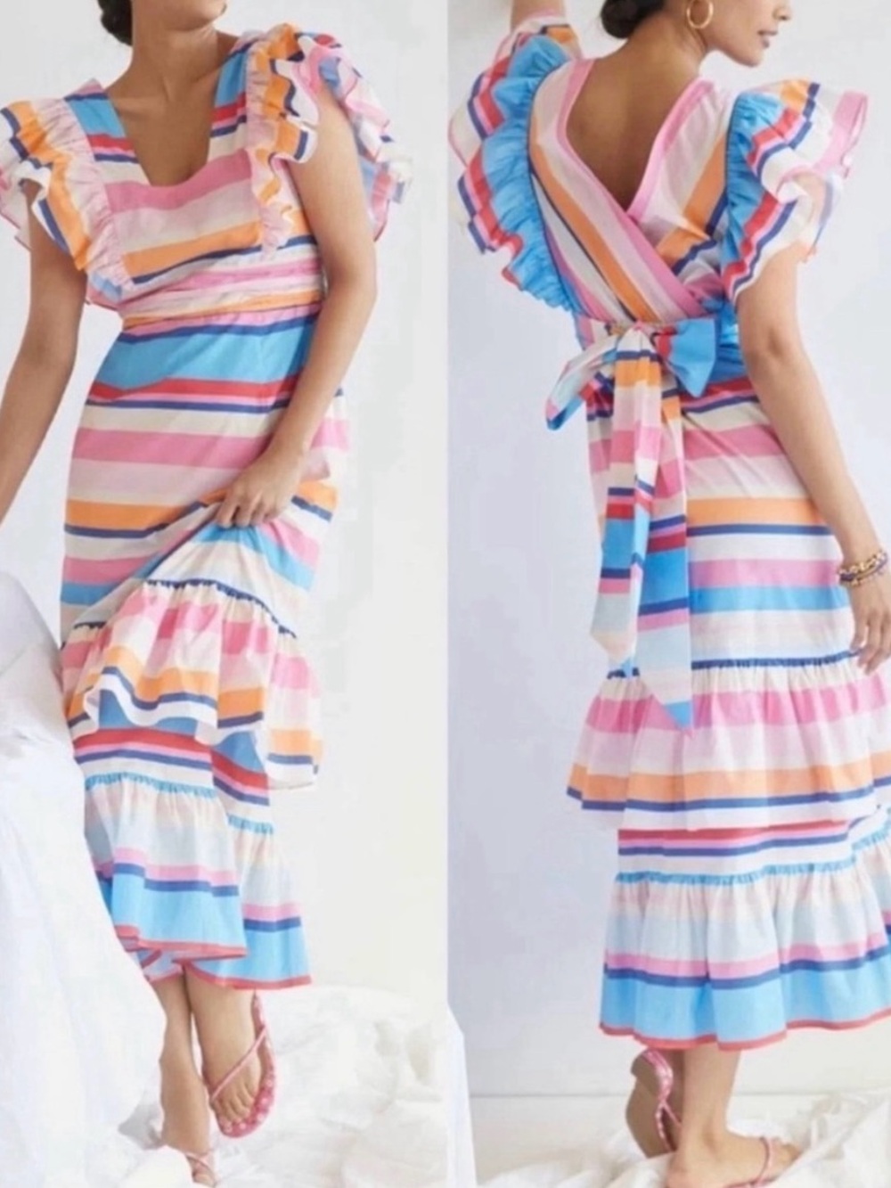 Anthropologie Tracy Reese Pastel Multi-Stripe Ruffle Maxi Dress